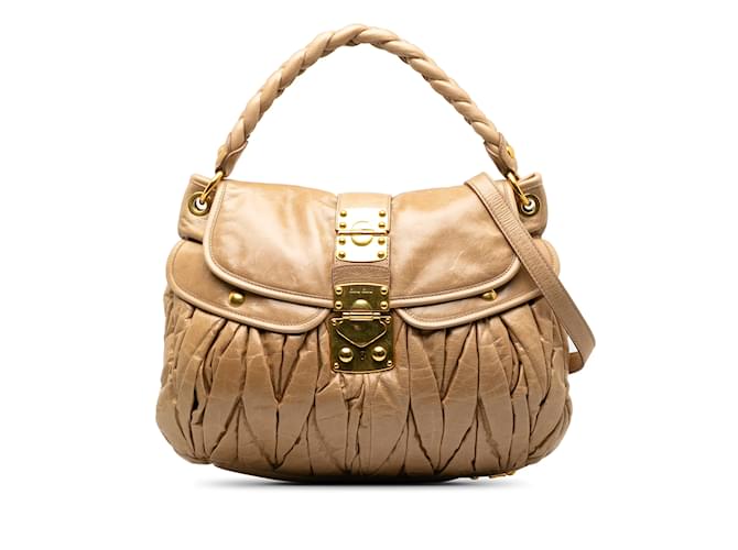 Sac à main en cuir Matelasse Tan Miu Miu Camel  ref.1218032