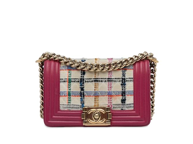 Pink Chanel Small Tweed Boy Bag Leather  ref.1218040