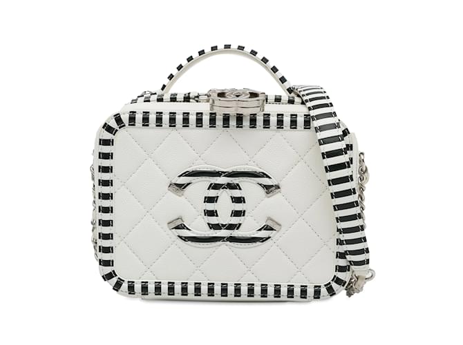 White Chanel Small Caviar CC Filigree Vanity Bag Leather  ref.1218056