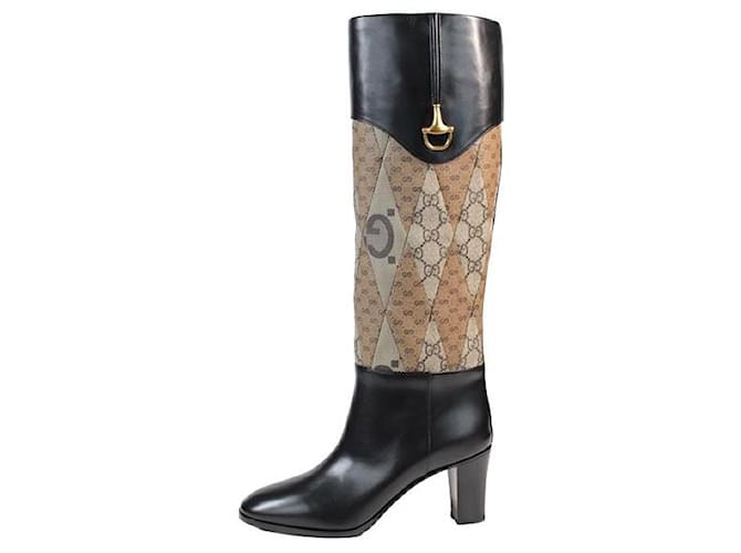 Gucci Boots Black Beige Leather Cloth  ref.1218118