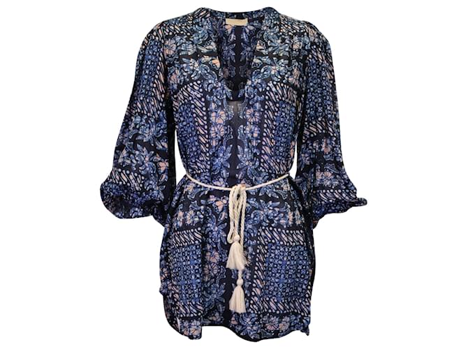 Ulla Johnson Nerissa Belted Printed Cover-Up Mini Dress in Blue Cotton Viscose  ref.1218127