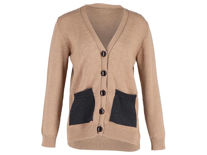 Ganni Buttoned Cardigan in Brown Wool Cotton  ref.1218135