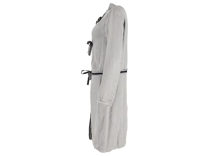 Prada Tie-Fastening Coat in Gray Linen Grey  ref.1218144