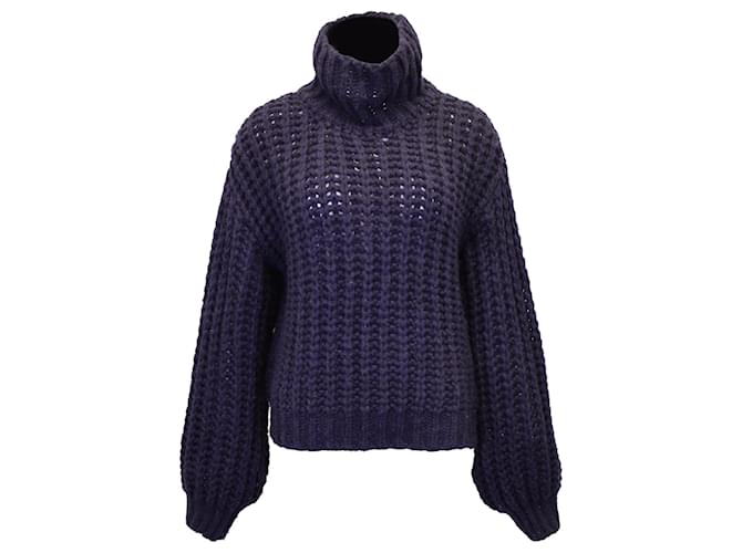 Anine Bing Iris Chunky-Knit Sweater in Navy Blue Wool Blend  ref.1218147