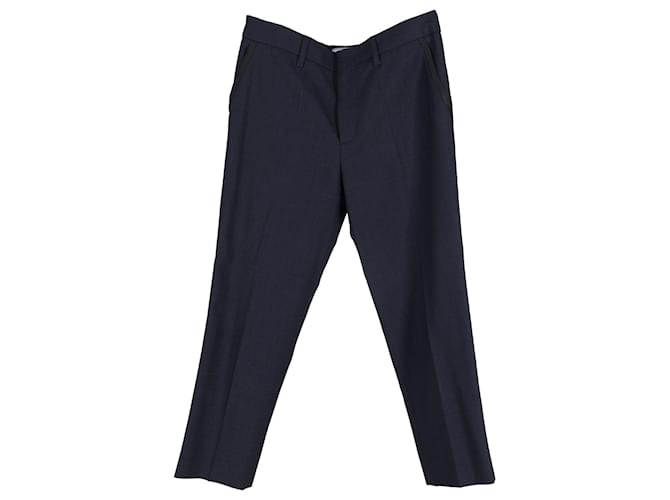 Prada Checked Straight-Leg Trousers in Navy Blue Wool  ref.1218150