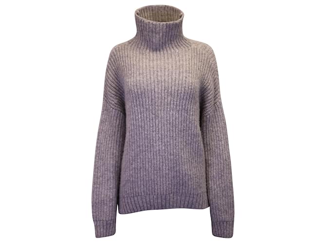Suéter de gola alta de malha canelada Anine Bing Sydney em lã cinza  ref.1218155
