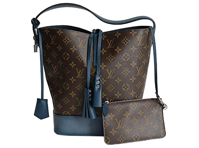 Louis Vuitton Noè Idole Bucket GM handbag Brown Blue Leather Cloth  ref.1218160
