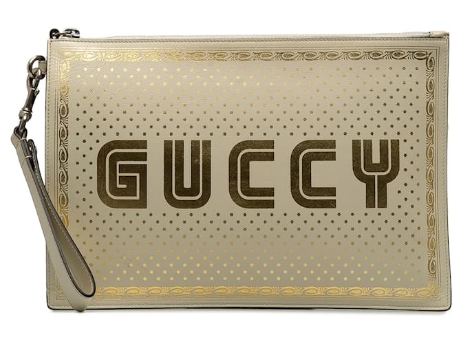 Gucci White Guccy Sega Clutch Leather Pony-style calfskin  ref.1218207