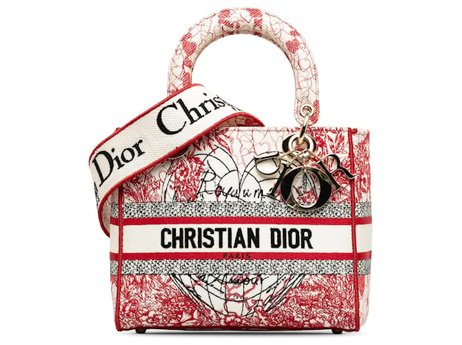 Dior Red Medium Lady Dior D-Lite D-Royaume d'Amour Rosso Tela Panno  ref.1218220