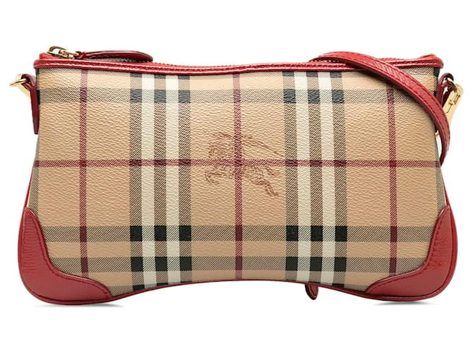 Burberry Brown Haymarket Check Peyton Crossbody Bag Pony-style calfskin Cloth  ref.1218224