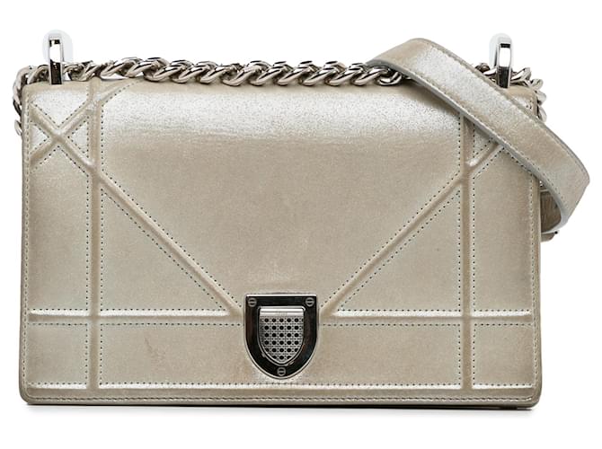 Dior Silver Small Diorama Flap Silvery Leather Pony-style calfskin  ref.1218228