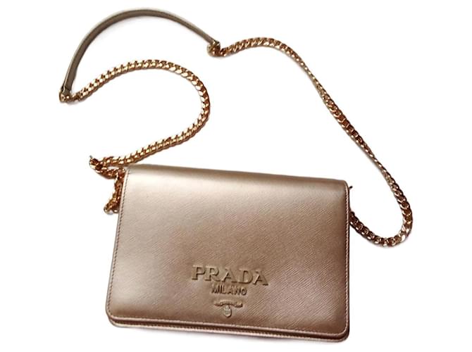 Prada Mini saffiano bag Golden Leather  ref.1218242