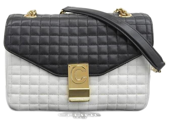 Céline Bicolor C Quilted Leather Shoulder Bag White  ref.1218271