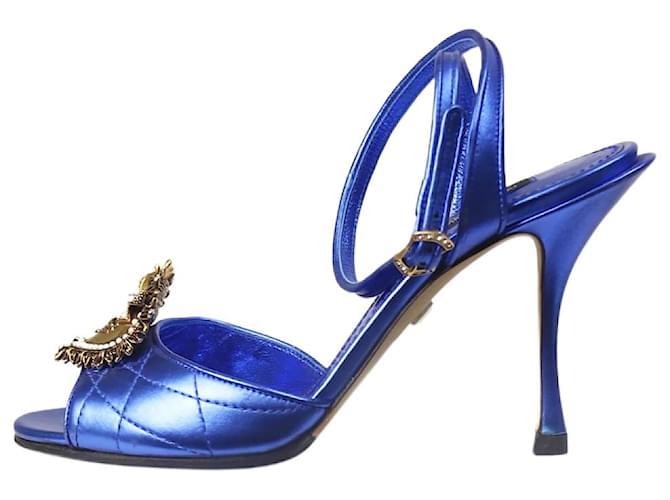 Dolce & Gabbana Sandalia de tacón azul con detalle de hebilla de corazón - talla UE 36.5 Cuero  ref.1218292