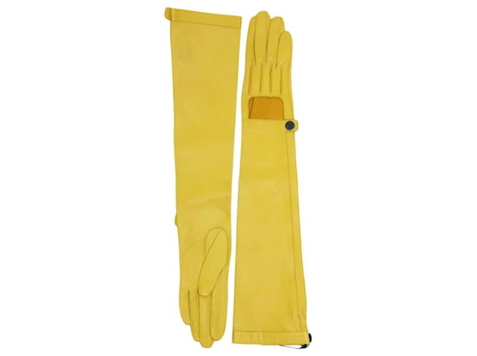 Lanvin Lange Handschuhe aus gelbem Leder  ref.1218296