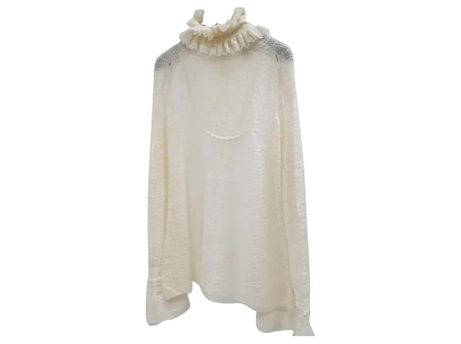 Chanel Beige Turtleneck Salzburg Ruffle Sweater Cotton  ref.1218310