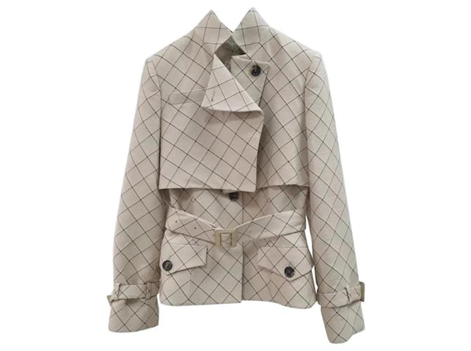 Christian Dior Beige Checkered Short Trench Wood  ref.1218315