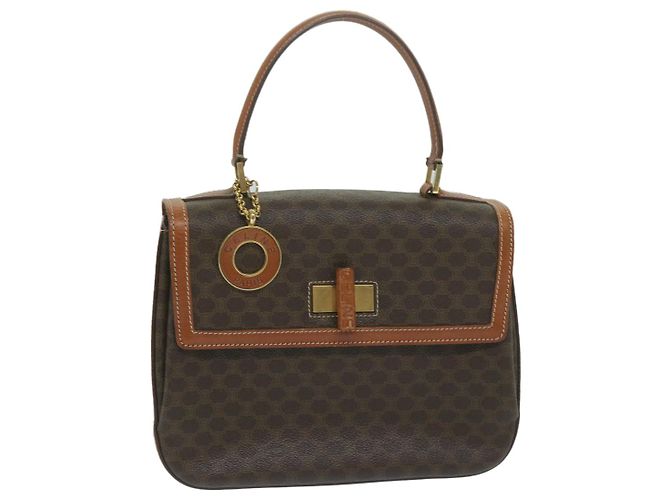 Céline CELINE Macadam Canvas Handtasche PVC Leder Braun Auth ep2930