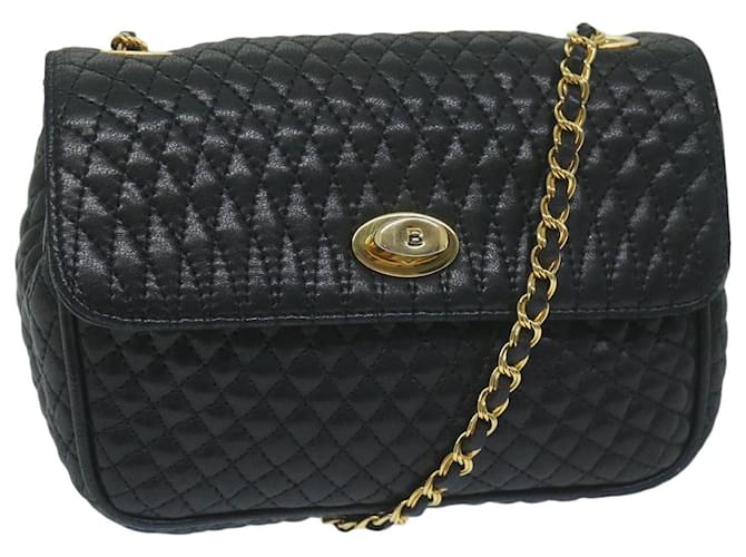 BALLY Quilted Chain Shoulder Bag Leather Black Auth yk10119  ref.1218380