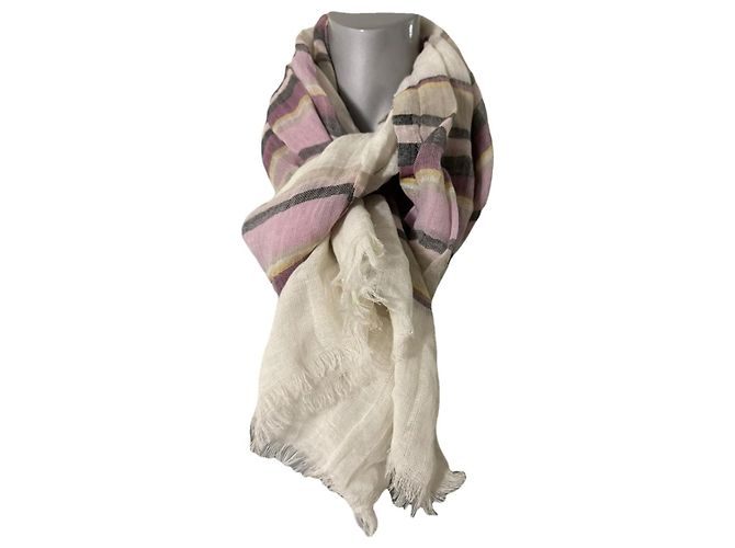 Stola Sonia Rykiel in lana e lino a righe crema rosa e grigia Multicolore