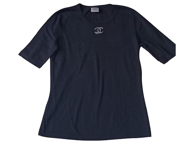 Cambon T-shirt Chanel Uniforme Blu Navy Cotone Logo CC