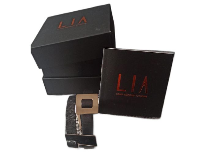 Autre Marque Pulseira Lia de Couro e Metal Prateado Preto