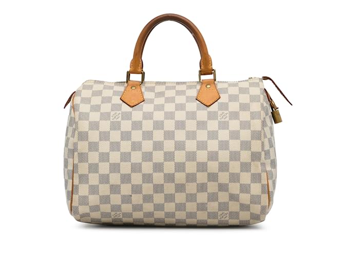 White Louis Vuitton Damier Azur Speedy 30 Boston Bag Leather  ref.1218499