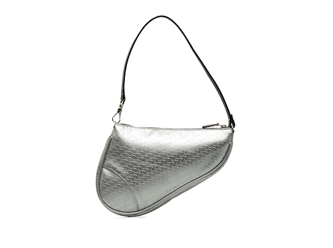 Silver Dior Mini Embossed Micro Oblique Saddle Baguette Silvery Leather  ref.1218511