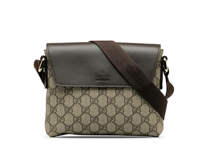 Brown Gucci GG Supreme Flap Messenger Bag Leather  ref.1218530