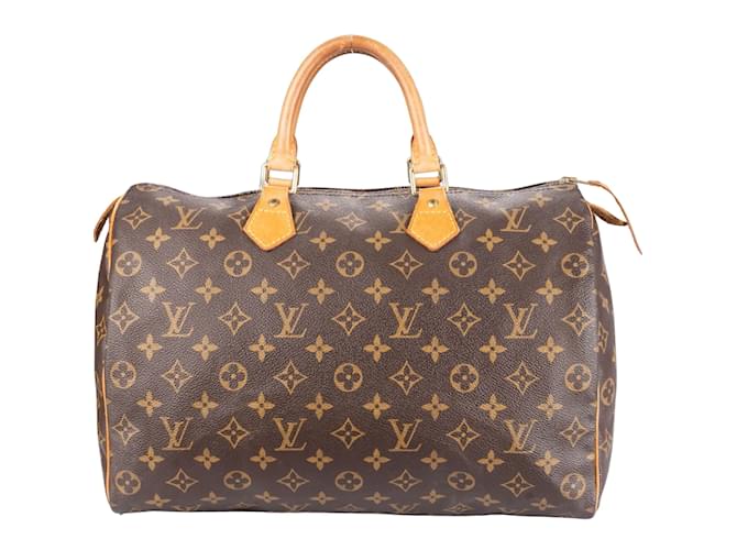 Louis Vuitton Canvas Monogram Speedy 35 handbag Brown Cloth  ref.1218544