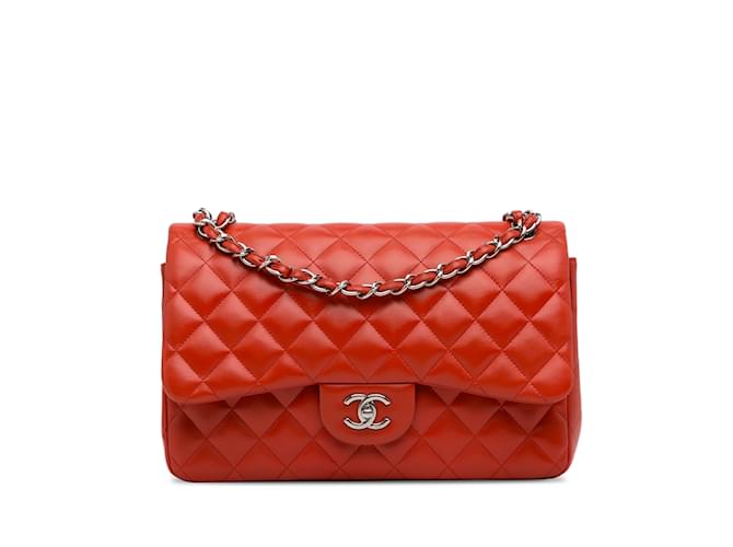 Orange Chanel Jumbo Classic Lambskin Double Flap Shoulder Bag Leather  ref.1218570