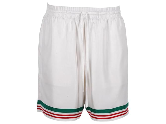 Shorts Casablanca con dobladillo a rayas y cordón en seda blanca Blanco  ref.1218615