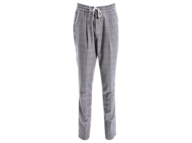 Brunello Cucinelli Plaid Drawstring Trousers in Grey Cotton Viscose Cellulose fibre  ref.1218616