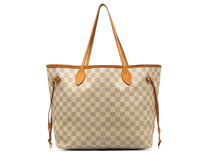 Louis Vuitton White Damier Azur Neverfull MM Leather Cloth  ref.1218655
