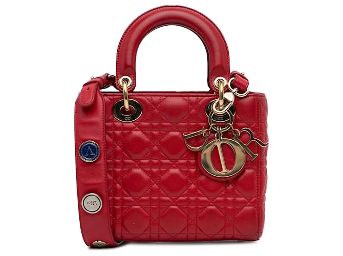 Dior Red Small Lambskin Cannage My ABCDior Lady Dior Vermelho Couro  ref.1218658