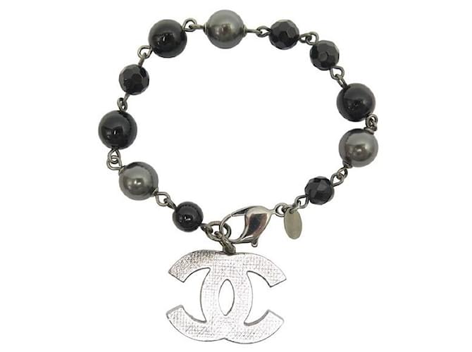 NEW CHANEL BRACELET LOGO CC & PEARLS 2011 taille 20 SILVER METAL PEARLS STRAP Silvery  ref.1218719
