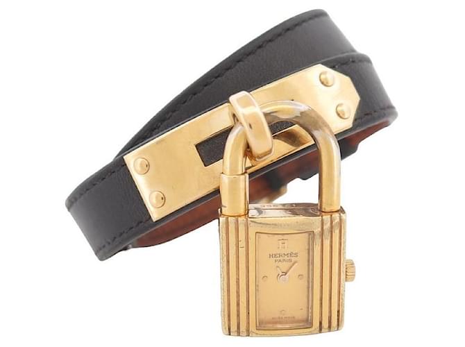 Hermès MONTRE HERMES KELLY CADENAS PM 20 MM QUARTZ PLAQUE OR DOUBLE TOUR WATCH Plaqué or Doré  ref.1218726