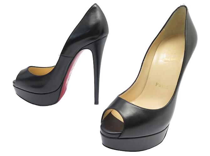 NEW CHRISTIAN LOUBOUTIN SHOES LADY PEEP PUMPS BLACK LEATHER 37 SHOES Prune  ref.1218730