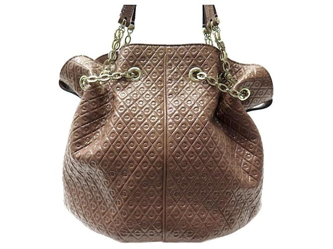 NEW TOD'S BUCKET HANDBAG EMBOSSED LEATHER PATENT LEATHER NEW HAND BAG PURSE Brown  ref.1218745