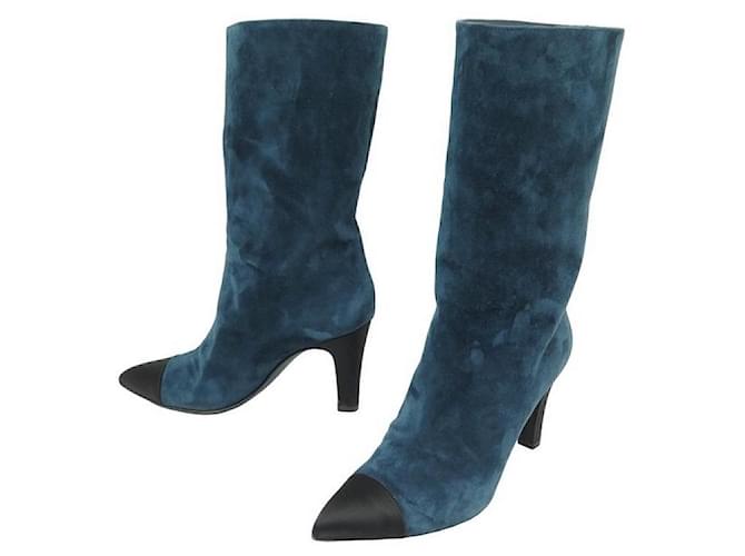 NEW CHANEL SHOES GABRIELLE COCO G BOOTS33119 37 SUEDE + BOOTS BOX Blue  ref.1218758