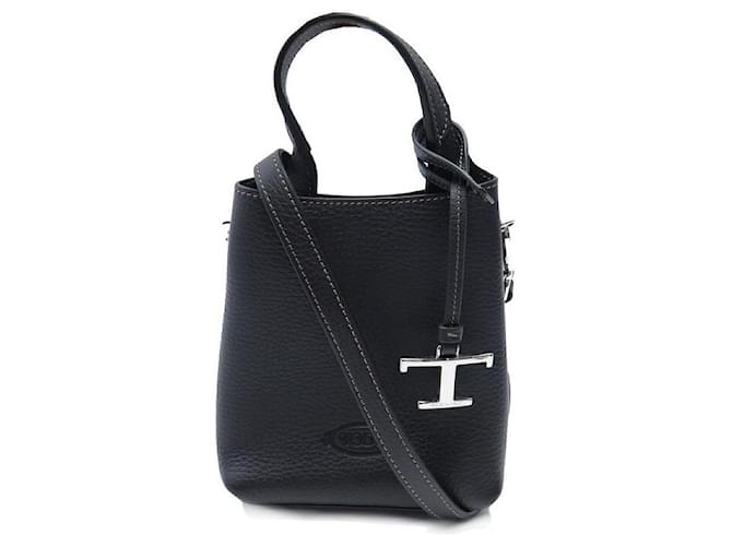 TOD'S MICRO BAG SHOULDER BAG IN BLACK SEEDED LEATHER + PURSE POUCH  ref.1218796