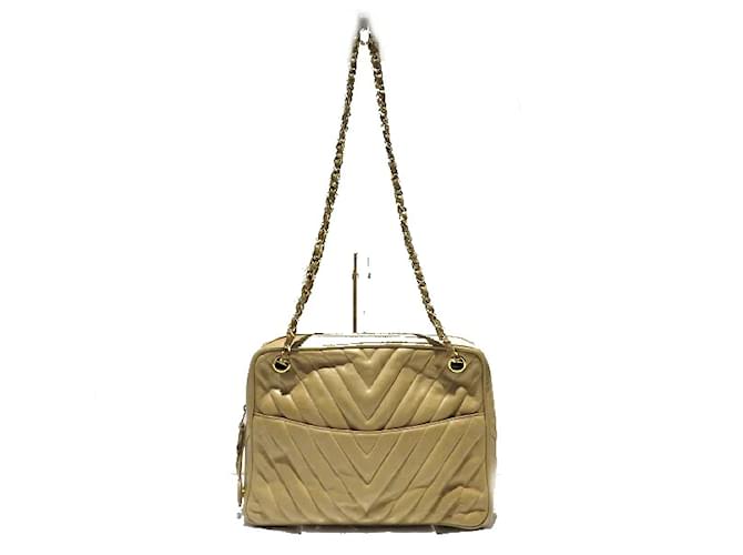 Chanel Matelasse Chain Shoulder Bag Beige Leather Pony-style calfskin  ref.1218845