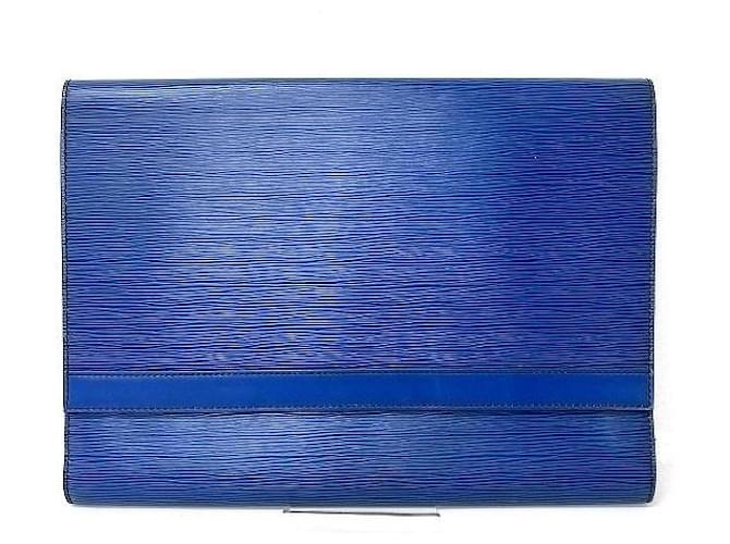 Louis Vuitton Epi Pochette Sobre M52585 Azul Cuero  ref.1218846
