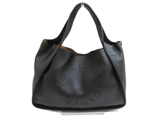 Stella Mc Cartney Logo Punching Tote Bag Black Leather Pony-style calfskin  ref.1218854