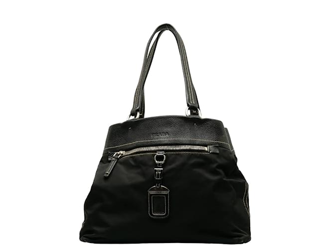 Prada Nylon Leather Handbag Black in Good Condition Cloth  ref.1218866