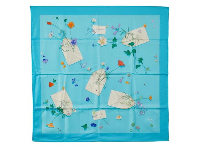 Hermès Carre 90 Les Fleurs Pour Le Dire Silk Scarf Blue Cloth  ref.1218877