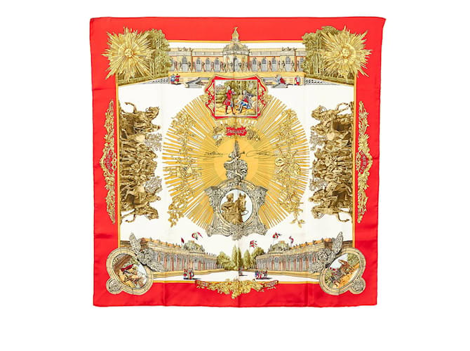 Hermès carré 90 Sciarpa di seta Sanssoucy Rosso Tela  ref.1218884