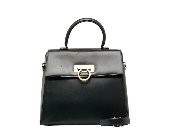 Salvatore Ferragamo Leather Gancini Handbag E21 0536 Black Pony-style calfskin  ref.1218897