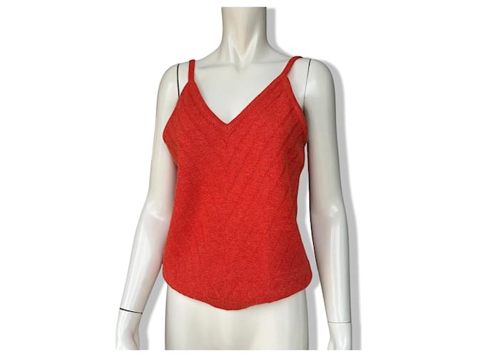 Superb Chanel tank top, 100% cashmere made in the United Kingdom, 1997 Collection. Red Orange Coral  ref.1218967