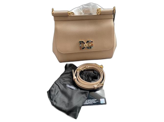 Dolce & Gabbana Sicily Small Bag Beige Leather  ref.1218998